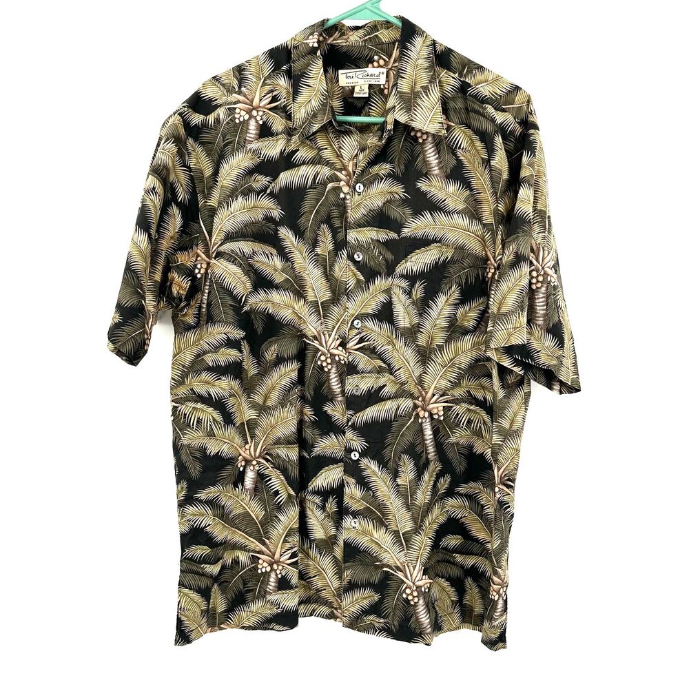 Tori Richard Size Large Shirt Black Palm‎ Leaves Hawaiian Tropical Button Up